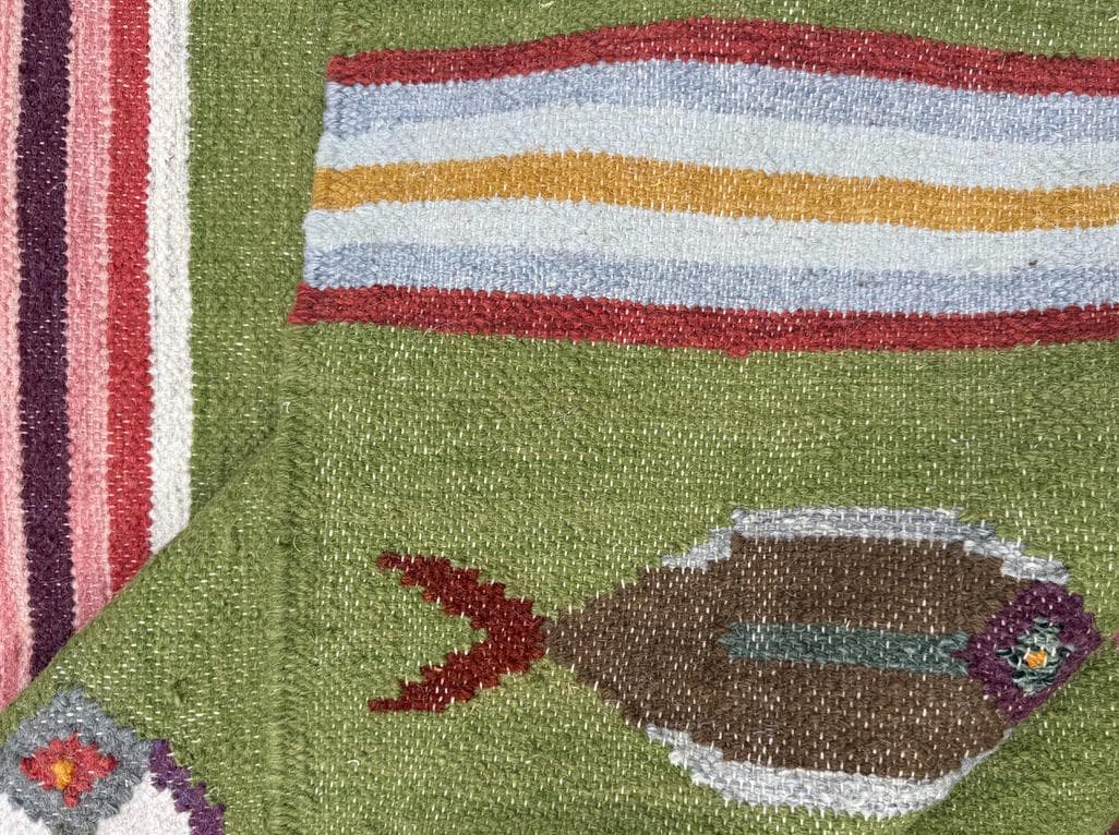 6x9 ft Handwoven Kilim Rug: Wool Geometric Flatweave Fish Design