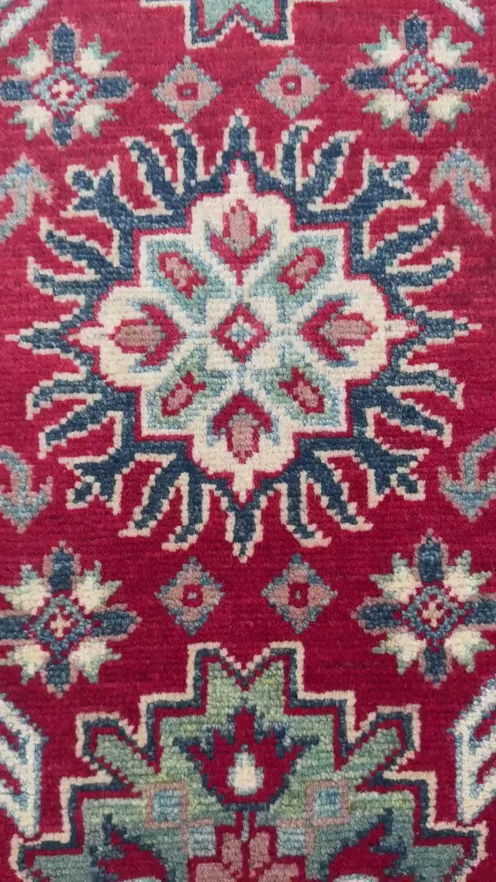 2.3x3.2 ft Hand Knotted Turkish Oushak Rug: Geometric Kazak Wool Rug