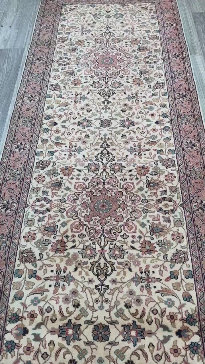 13x3 ft Vintage Qashoun 1970s Hand Knotted Wool Runner Rug