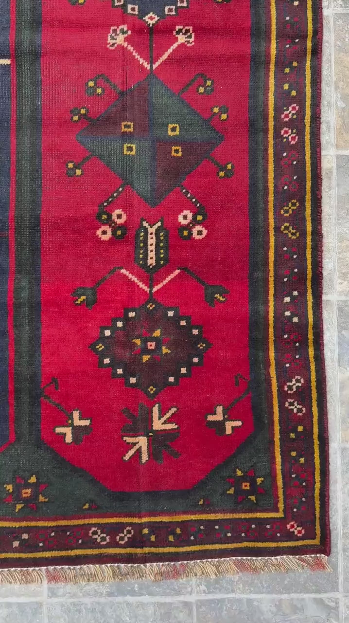 5x3 ft Vintage Caucasus Wool on Wool Rug, 1960s Hand Knotted Oriental Carpet, Small Area Tribal Geometric Village Accent