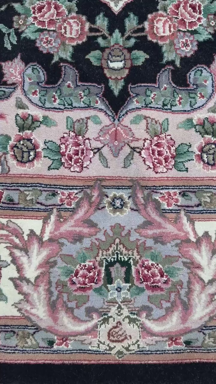 8x8 ft Signed 1970s Hand-Knotted Tabriz Rug: Silk & Wool Vegetable Dye Carpet