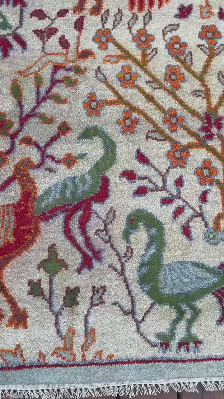 4x6 ft Handmade Oushak Wool Rug: Anatolian Tree of Life Design