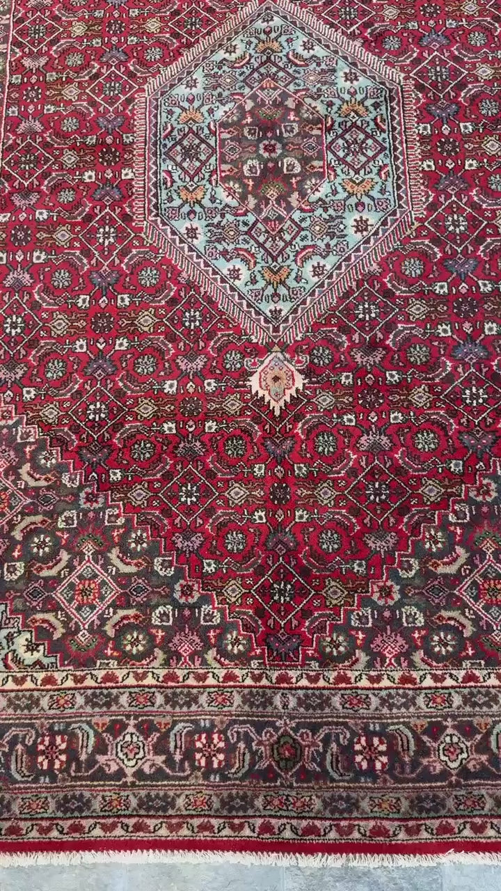 8x6 ft 1960s Vintage Wool Rug: Hand Knotted Bijar Tribal Oriental Carpet
