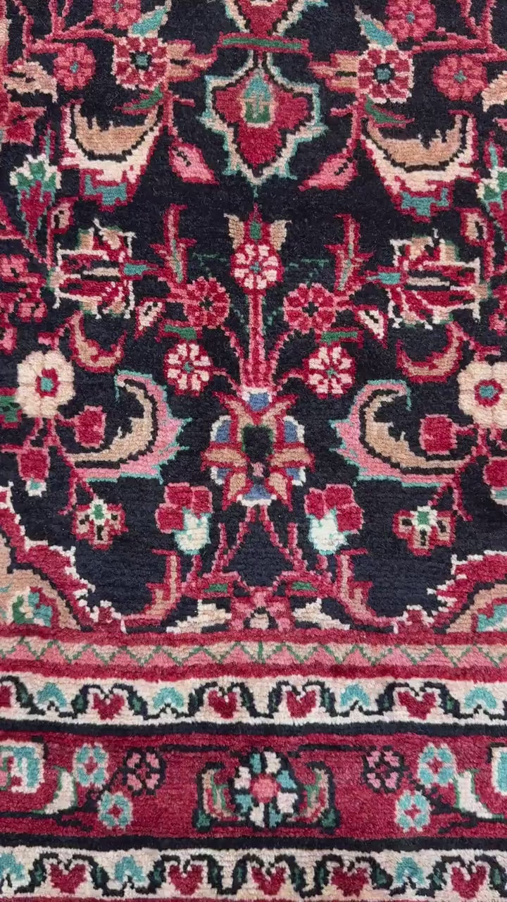 3.6x11 ft Vintage 1930s Runner Rug: Hand Knotted Wool Anatolian Tribal Carpet