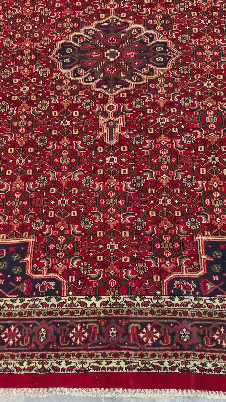 8x5 ft Vintage Bijar Tribal Wool Rug: 1950s Hand-Knotted Oriental Carpet