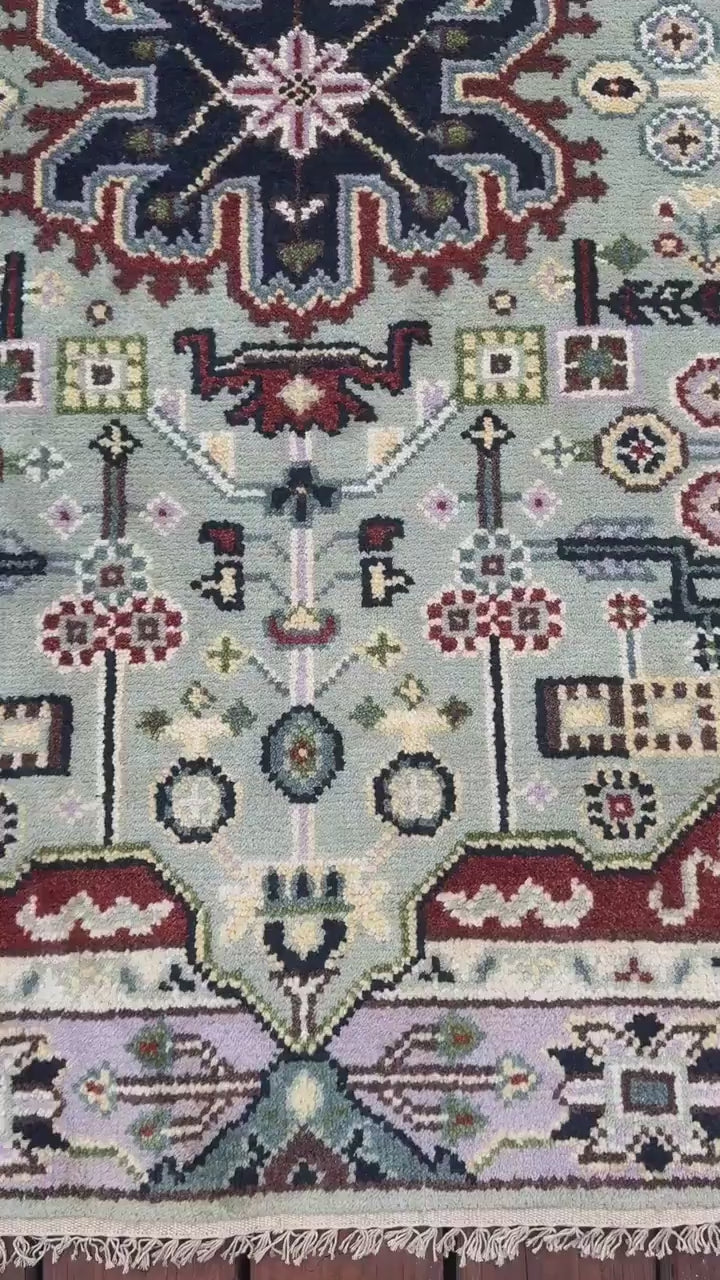 4x6 ft Handmade Heriz Oushak Rug: Modern Bohemian Wool Carpet