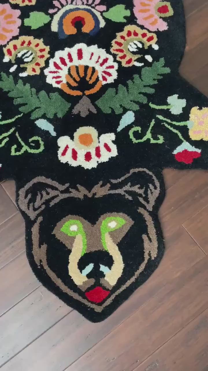 3x5 ft Handmade Wool Bear Rug: Tufted Nursery Decor