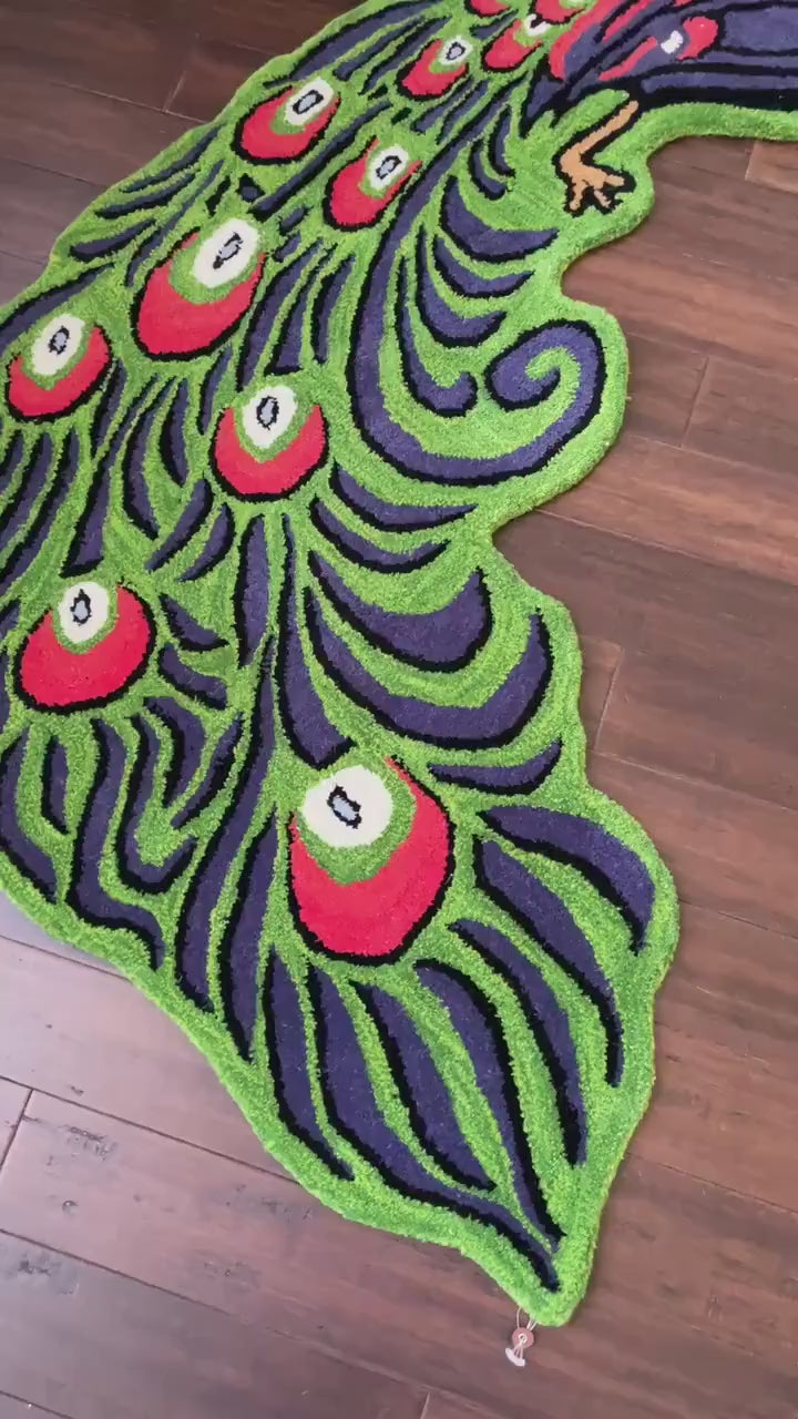 3x5 ft Hand-Knotted Wool Peacock Rug: Boho Nursery Decor Animal Rug