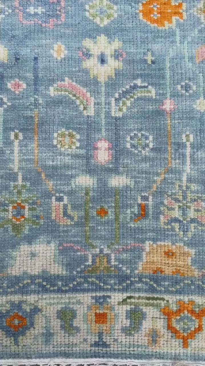 3x5 ft Hand Knotted Pastel Oushak Rug: Bohemian Floral Contemporary Area Carpet Modern Decorative Accent Rug