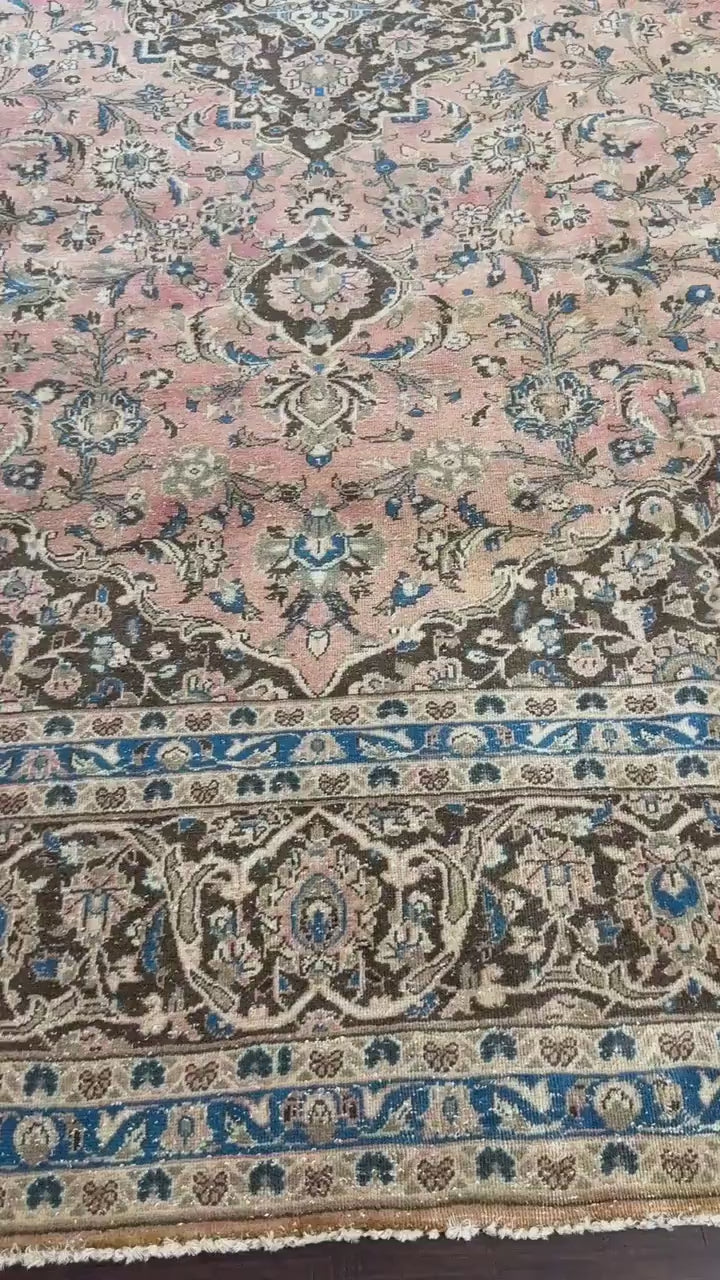 9x13 ft Vintage 1940s Tabriz Wool Rug: Hand Knotted Medallion Design