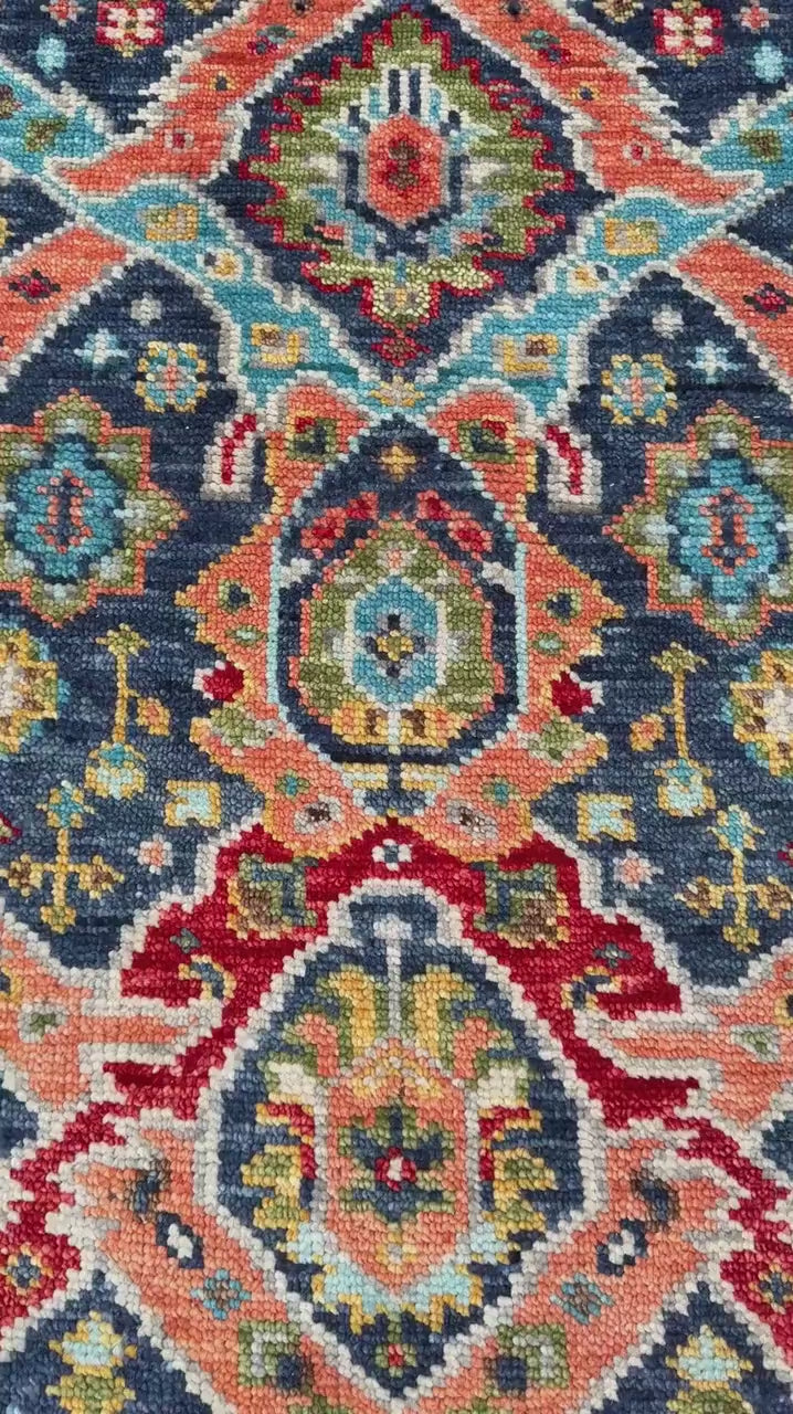 4x6.5 ft Oushak Bohemian Hand Knotted Rug: Modern Multicolored Area Vintage-Style Decor Carpet
