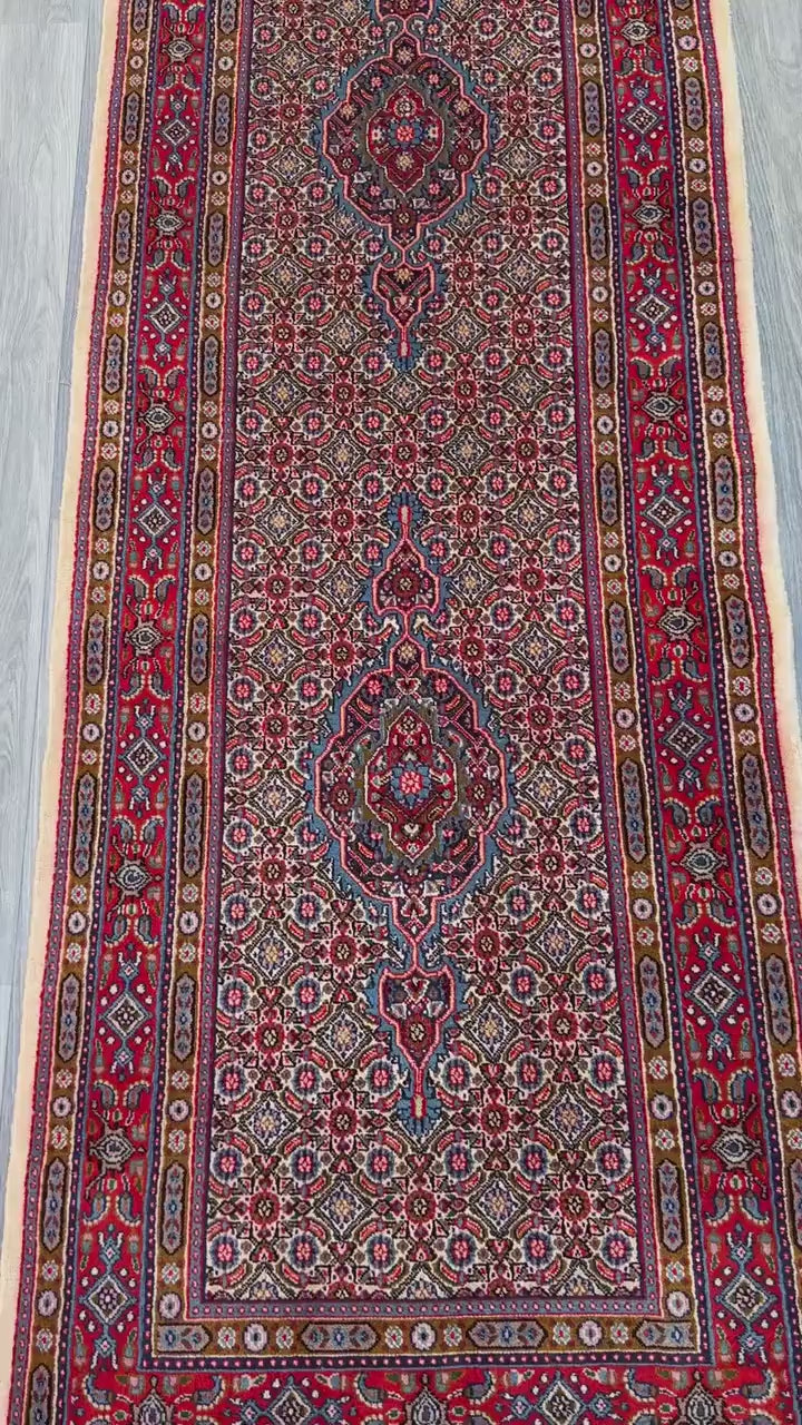 2x12 ft Vintage 1970s Yamoud Rug: Hand Knotted Wool Runner Tribal Hallway Rug
