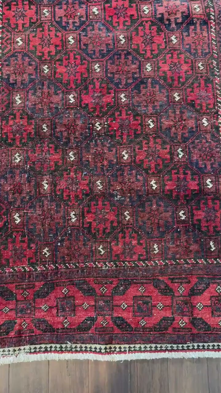 6x3 ft Vintage Zaidan Balouch Wool Rug: Hand-Knotted Tribal Area Rug