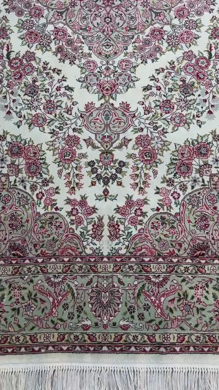 9x6 ft Tabrizz 1970s Vintage Silk Wool Rug: Hand Knotted Oriental Carpet, 400 KPSI