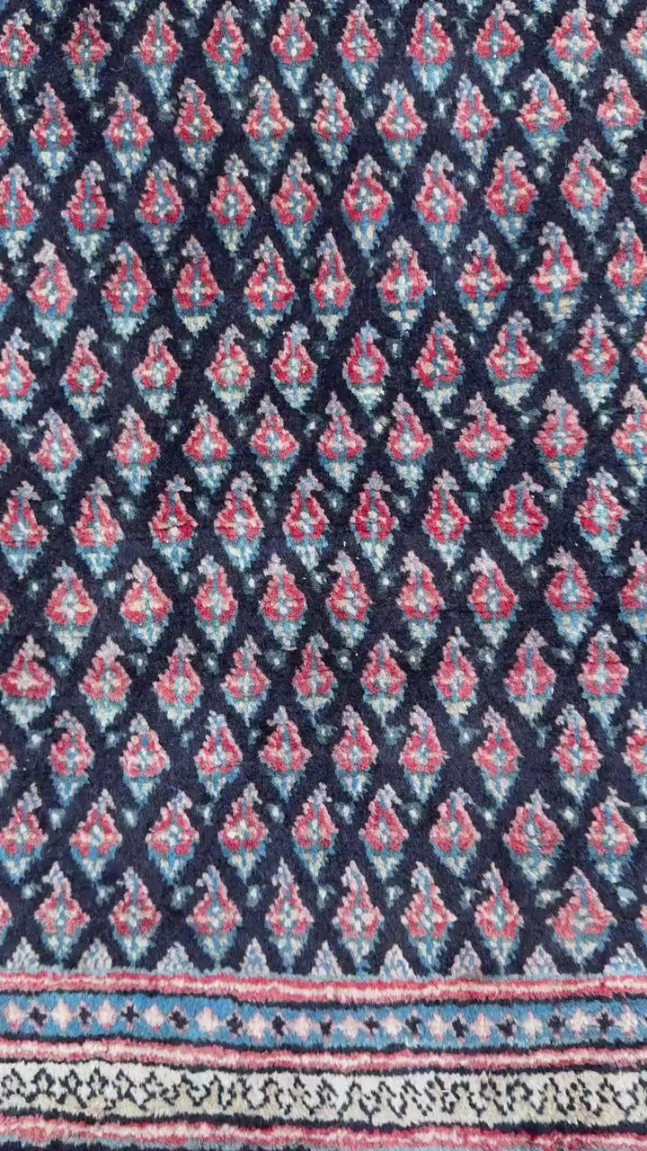 3.4x9.1 ft Vintage 1930s Runner Rug: Farmhouse Anatolian Village Carpet, Hand Knotted Wool Geometric Tribal Design