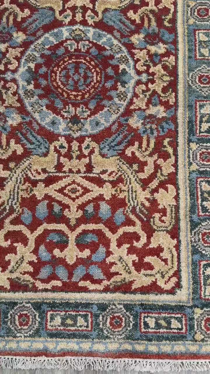 3x5 ft. Hand Knotted Wool Oushak Rug: Tree of Life and Birds Design