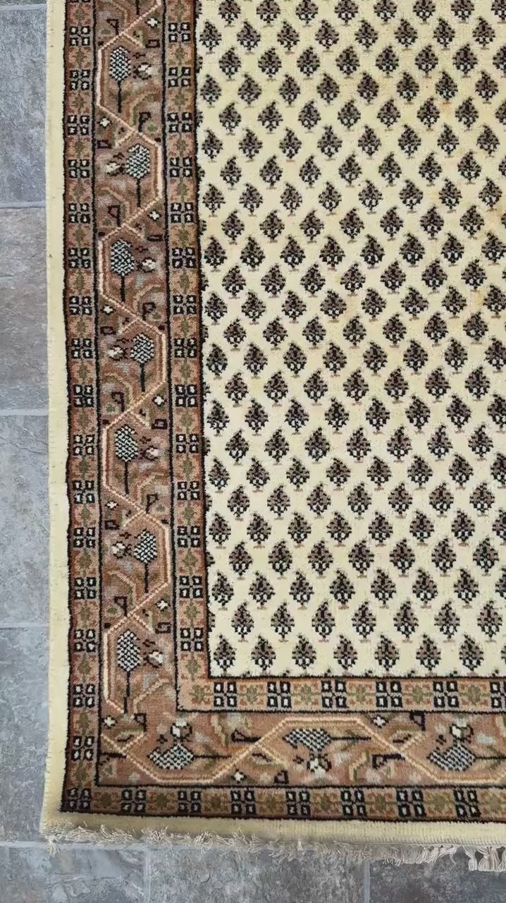 5.4x3 ft Badam Gul Mir 1990s Vintage Wool Rug: Hand Knotted Oriental Carpet, Small Geometric Tribal Area Rug