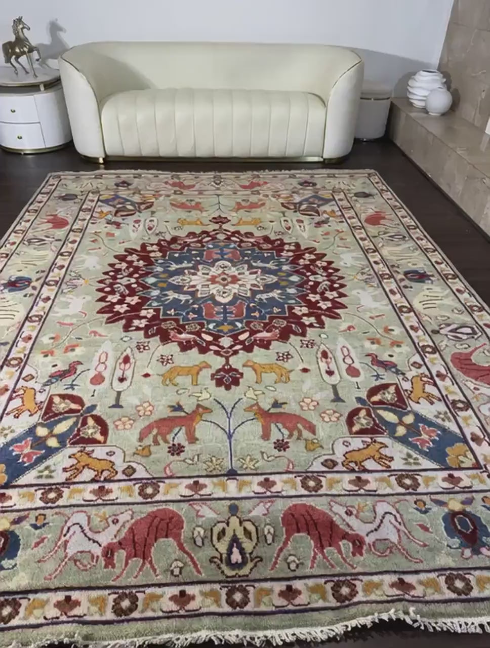 8x10 ft Hand-Knotted Oushak Wool Rug: Tree of Life Bohemian Carpet