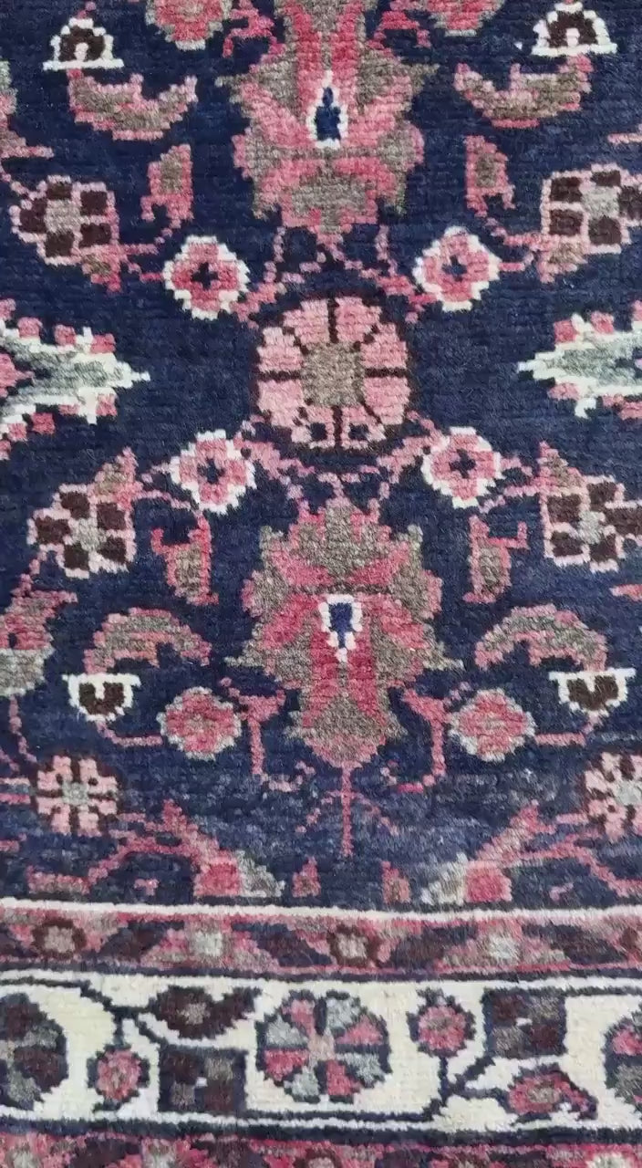 3.8x14 ft Vintage 1940s Anatolian Geometric Runner: Hand Knotted Village Wool Oriental Carpet
