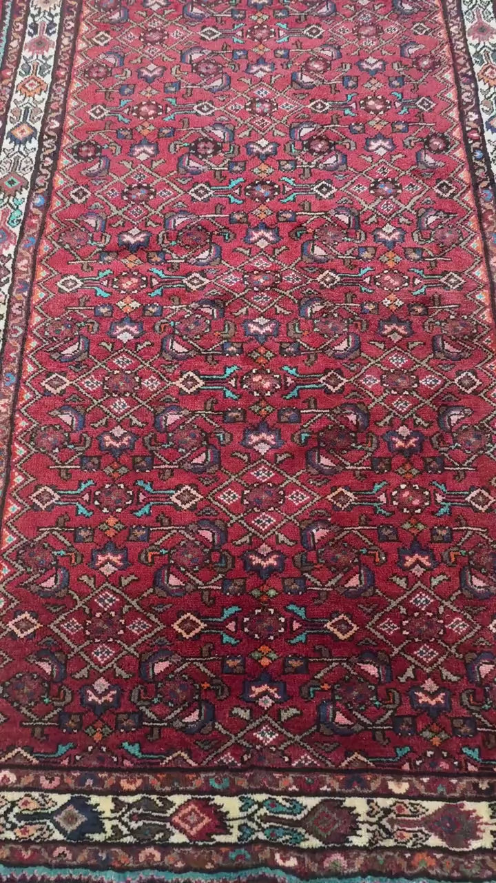 4x11 ft. Vintage 1940s Runner Rug: Hand Knotted Wool Anatolian Village Geometric Carpet