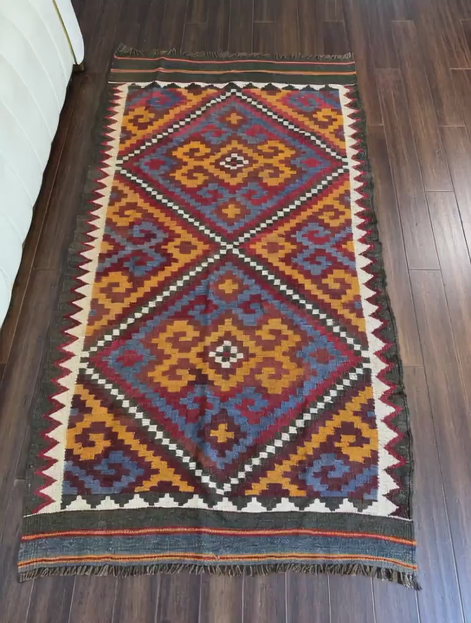 6x3 ft Vintage Maimana Kilim Rug: Hand-Knotted Wool Tribal Flatweave
