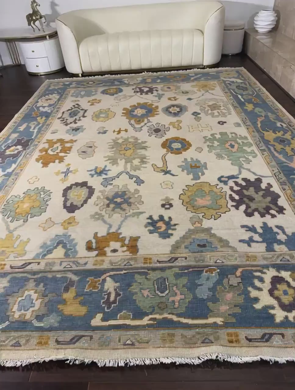 9x12 ft Handmade Oushak Rug: Modern Bohemian Wool Carpet