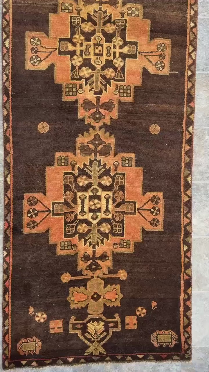 2.8x8.7 ft Vintage 1930s Geometric Runner: Hand Knotted Wool Anatolian Oriental Village Carpet