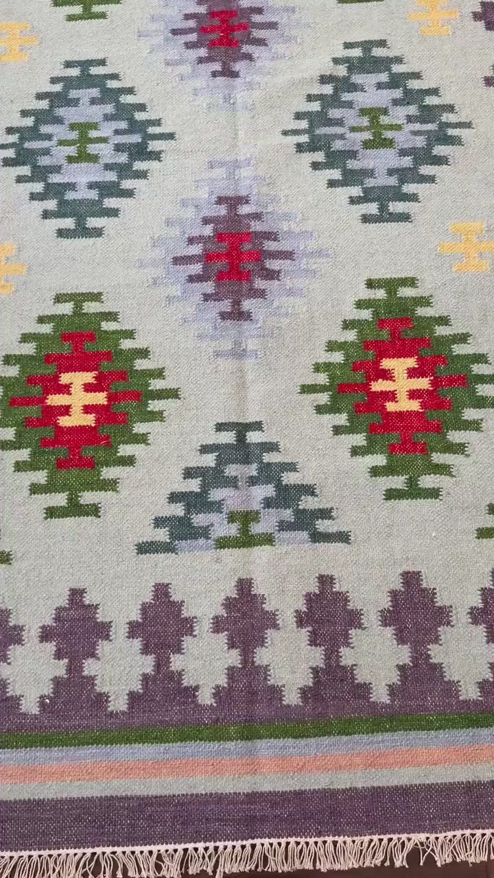 5x8 ft Handmade Kilim Rug: Flat Weave Wool, Modern Boho Decor