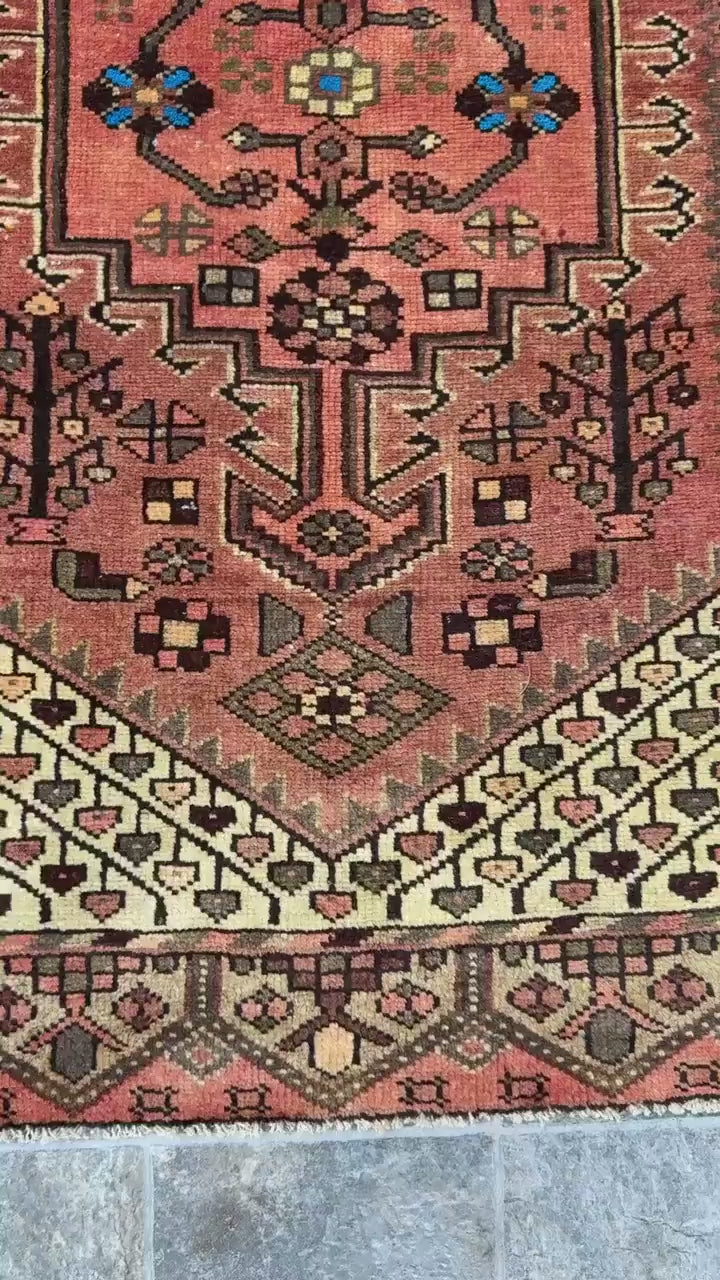 3x4 ft Geometric Village Rug, 1930s Vintage Hand Knotted Wool Carpet, Anatolian Oriental Small Area Rug