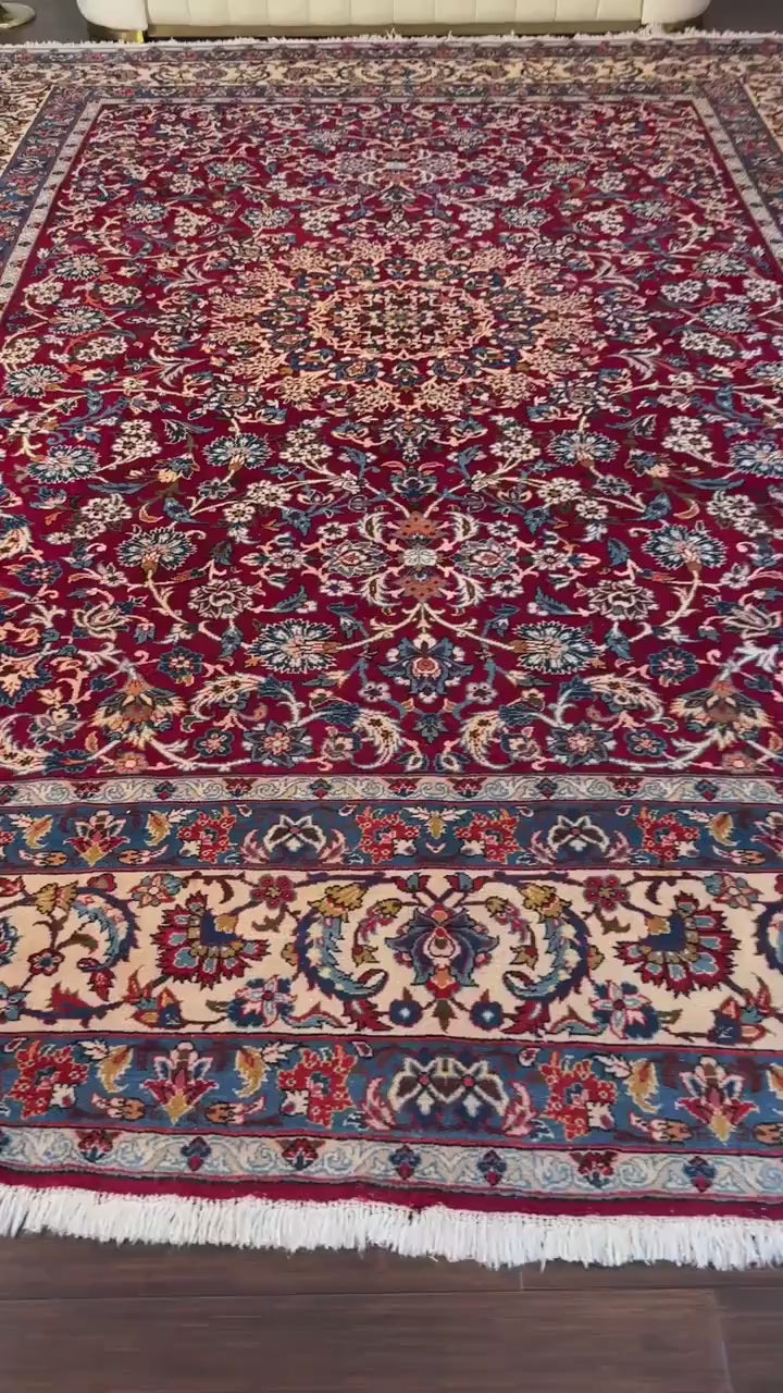 9x13 ft. Signed Vintage 1990s Tabriz Rug: Hand Knotted Wool Oriental Area Carpet