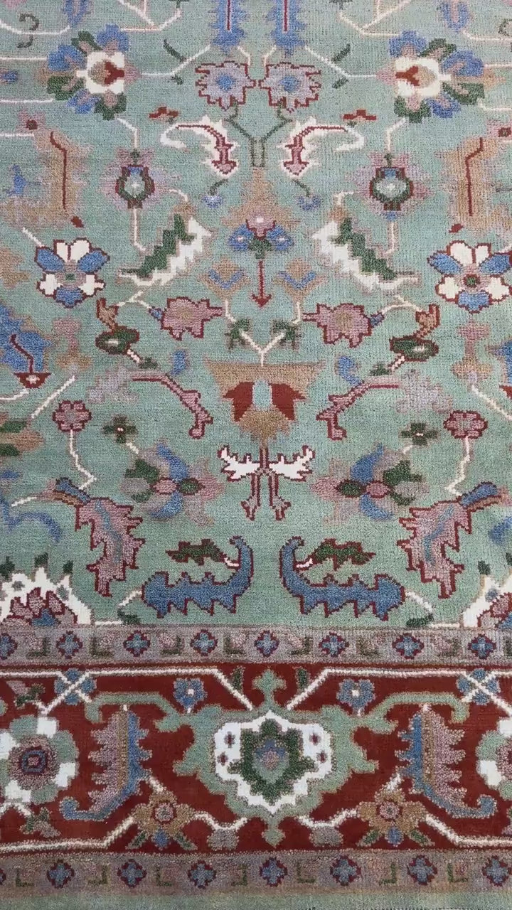 8x10 ft Hand-Knotted Heriz Wool Rug: Modern Geometric Carpet