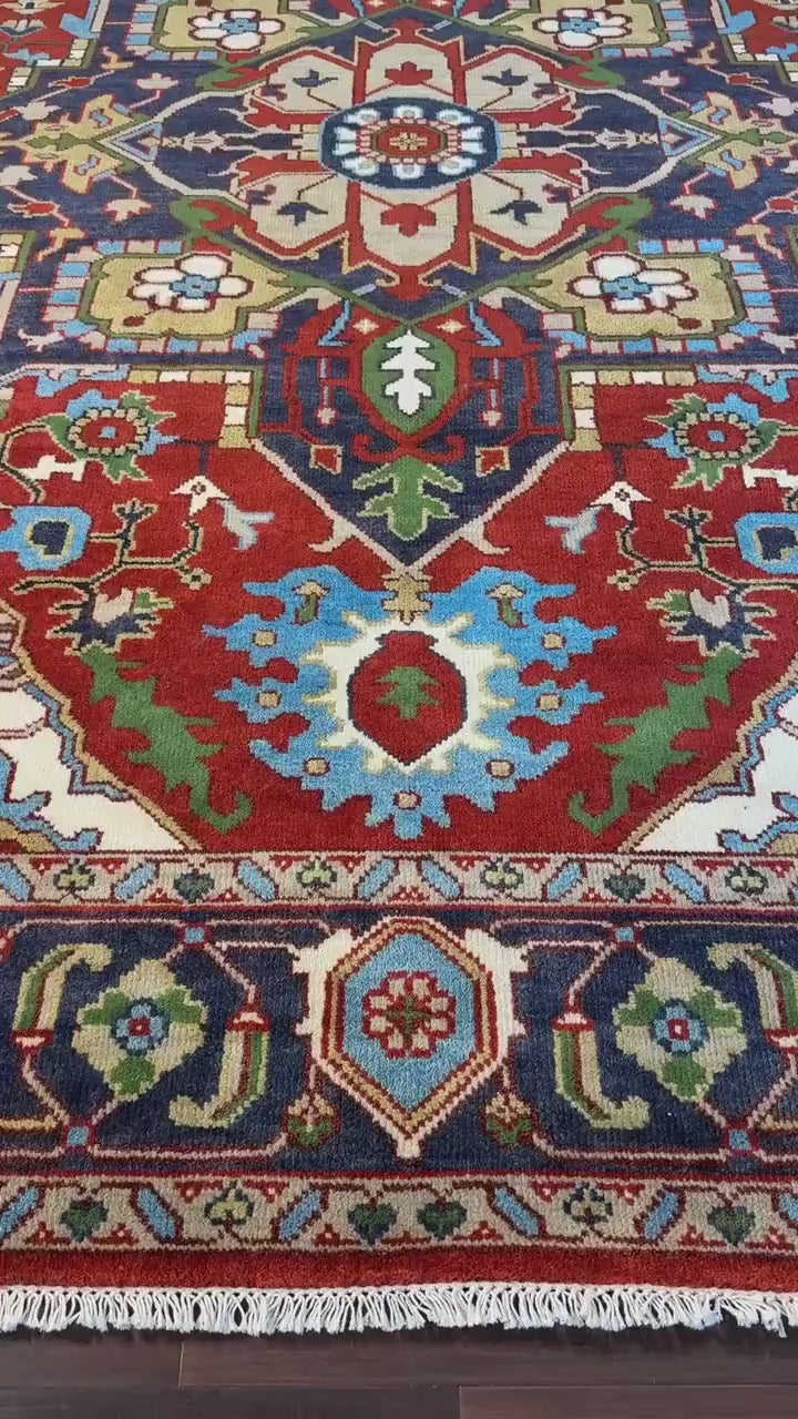 9x12 ft Heriz Rug: Hand-Knotted Wool Carpet, Contemporary Oriental Style