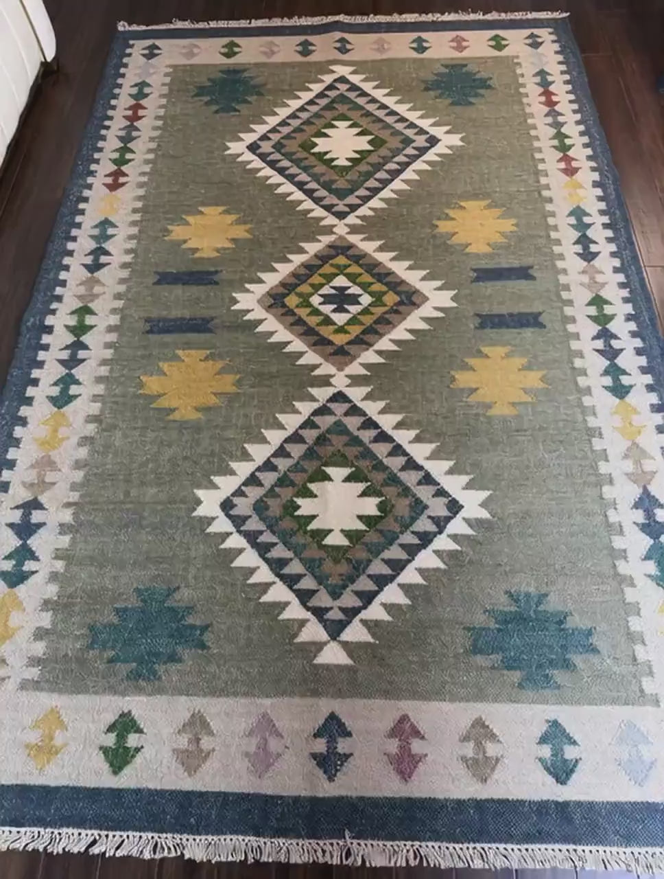 5x8 ft Anatolian Kilim Rug: Wool Scandinavian Geometric Design, Hand Knotted