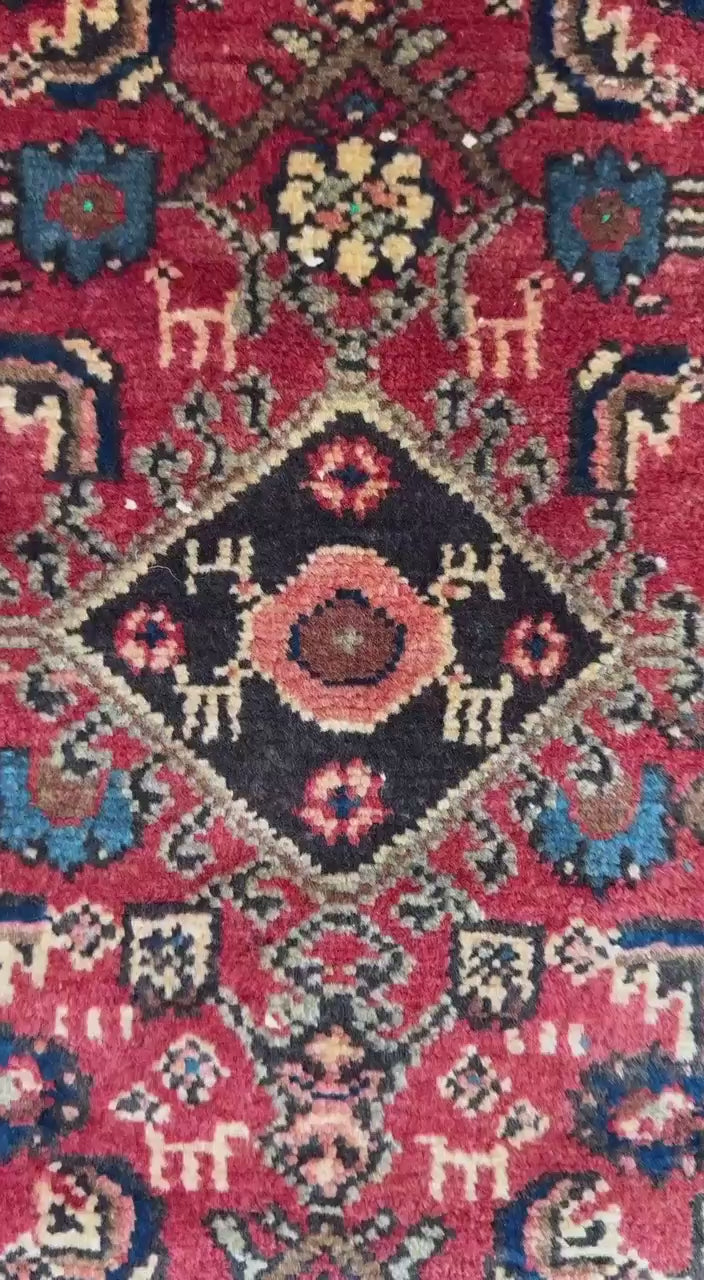 2x3 ft Vintage Village Rug: Hand Knotted Wool Geometric Carpet