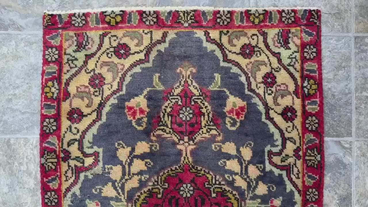 2x3.9 ft Vintage Village Rug: Hand-Knotted Wool Anatolian Carpet