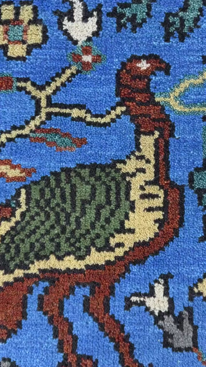 2x3 ft Handmade Oushak Rug: Tree of Life Wool Carpet