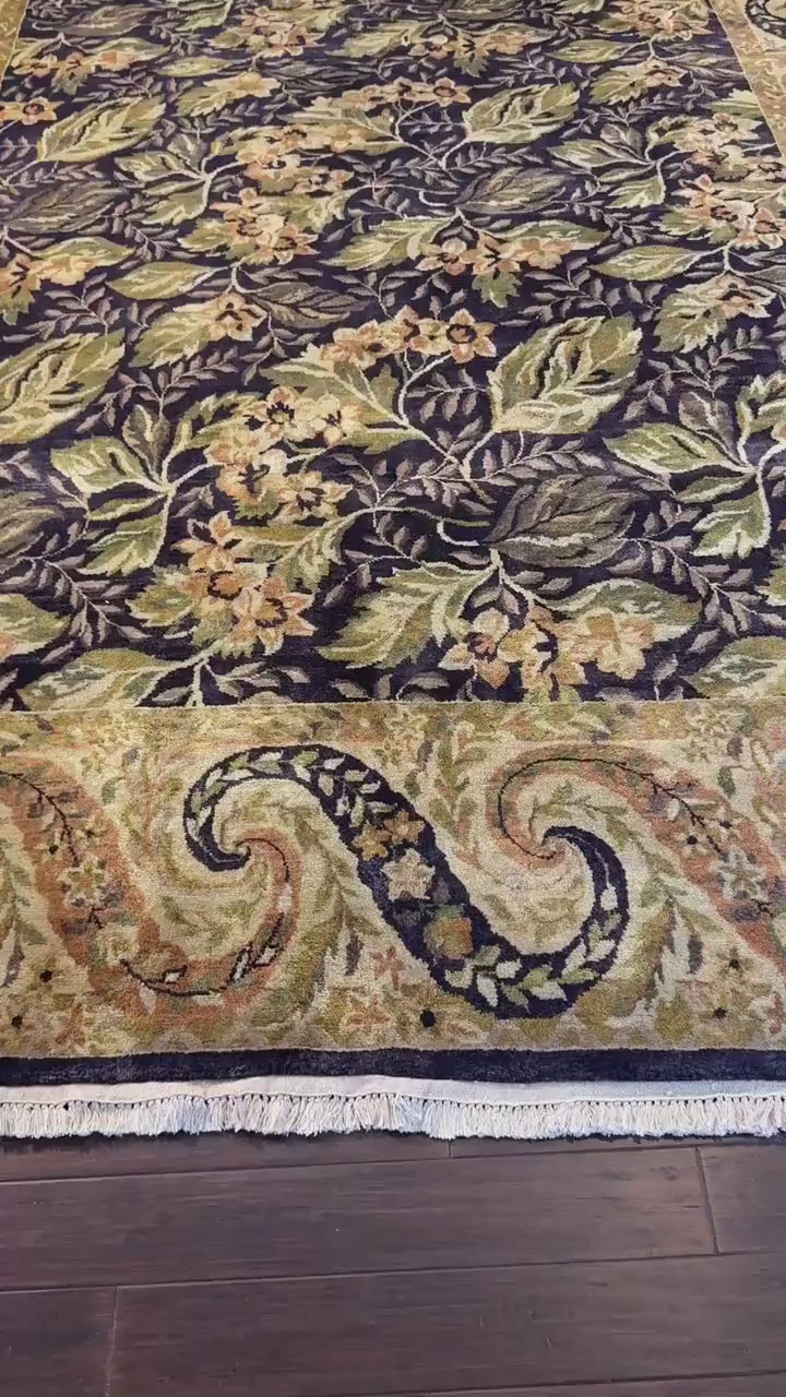 8x10 ft William Morris Hand-Knotted  Wool Rug: Art Nouveau Mint Green Carpet