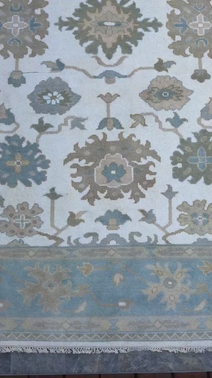 8x10 ft. Handmade Oushak Wool Rug: Modern Bohemian Carpet