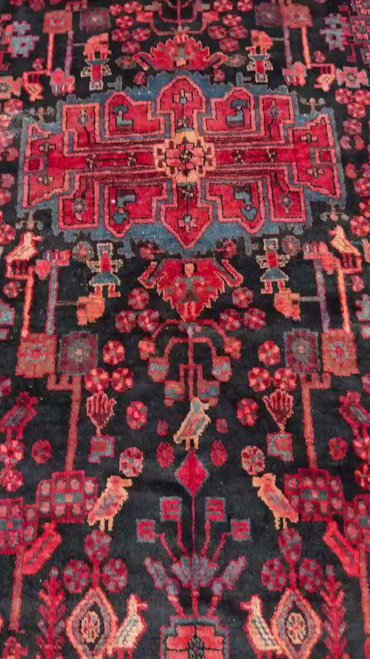 5.2x9 ft Vintage 1930s Anatolian Tribal Rug: Hand Knotted Geometric Village Wool Oriental Carpet