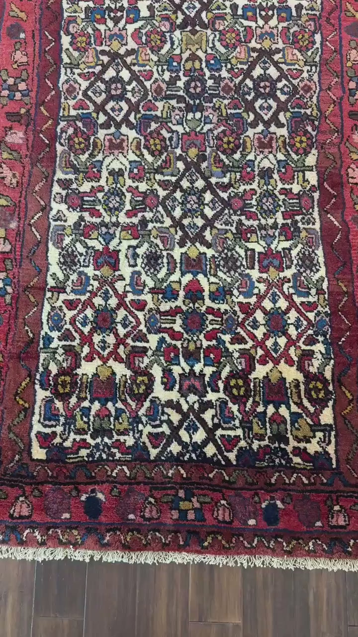 3x9 ft 1950s Vintage Anatolian Wool Runner Rug: Hand Knotted Wool Geometric Tribal Carpet, Village Hallway Rug