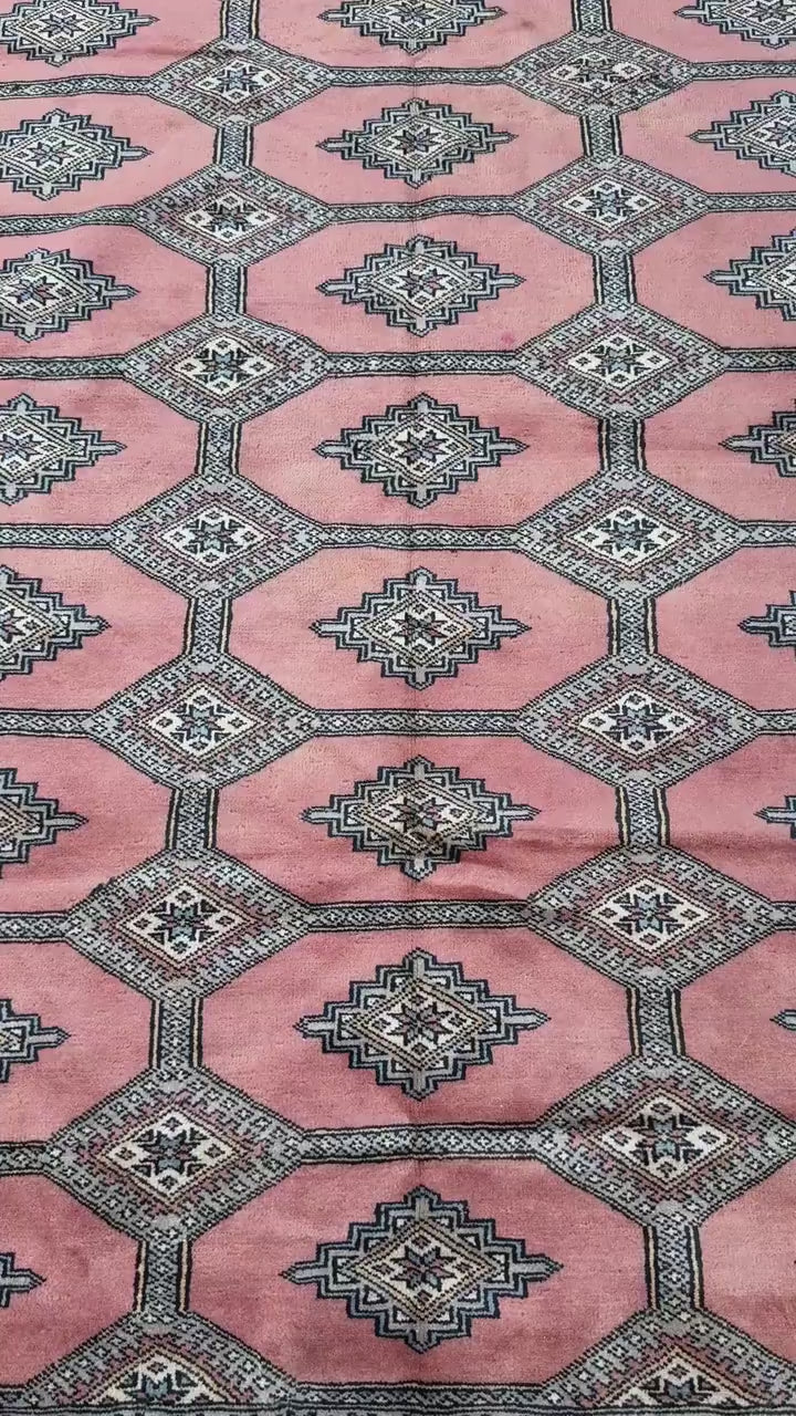 8x6 ft Pakistani Bokhara Jhaldar Rug, 1990s Vintage Hand Knotted Wool Oriental Carpet, Geometric Tribal Area Rug