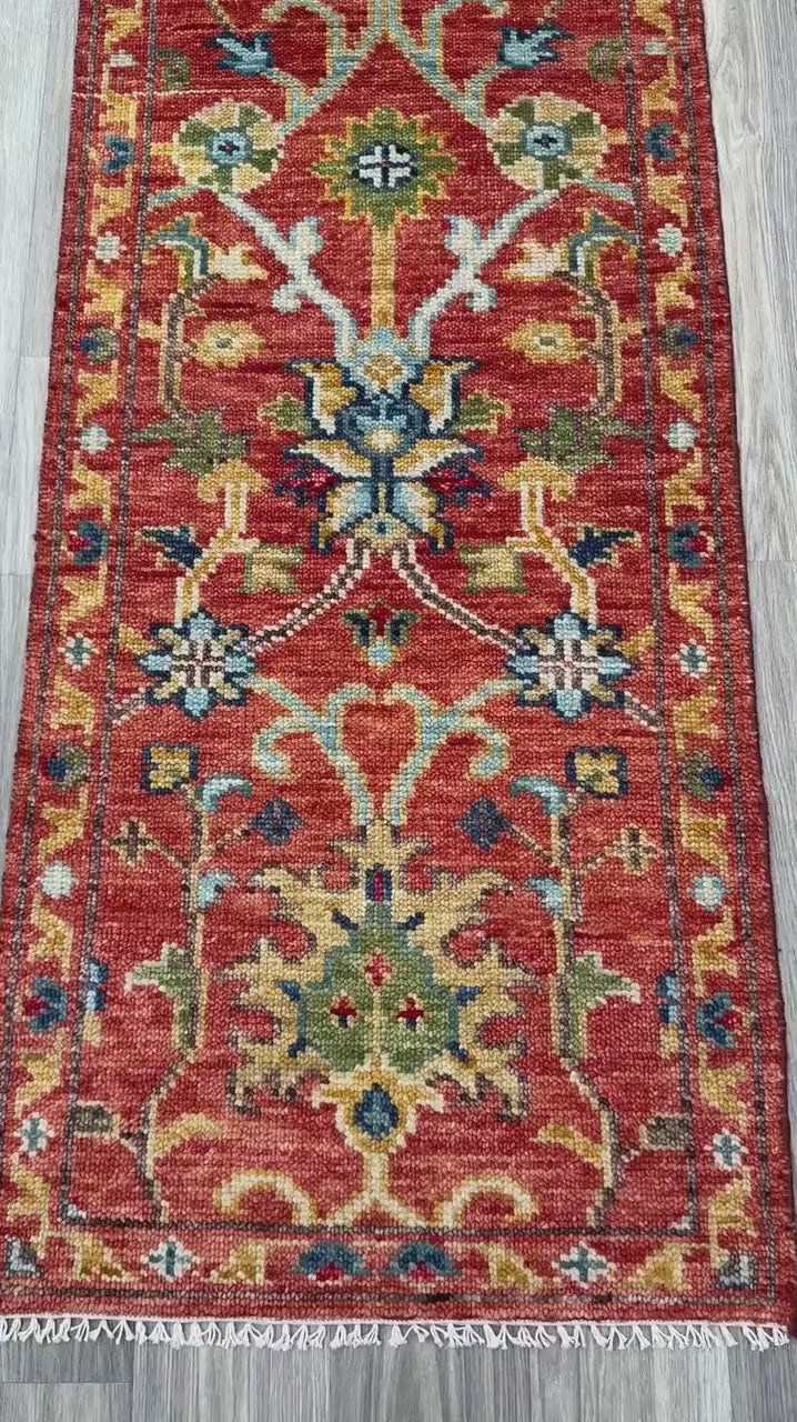 2.5x9 ft Oushak Runner Rug: Modern Multicolored Handmade Bohemian Carpet