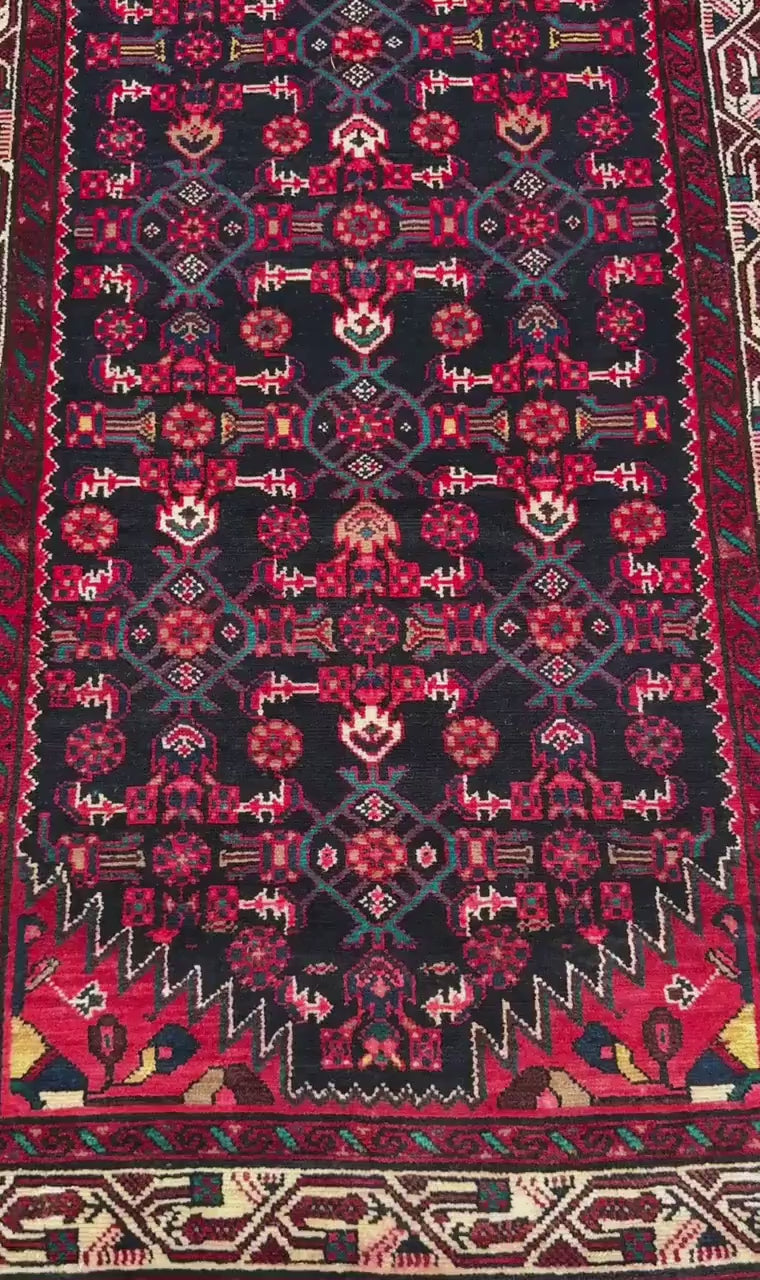 3x10 ft Vintage 1970s Hamidoun Runner Rug: Hand Knotted Wool Tribal Hallway Village Design Carpet