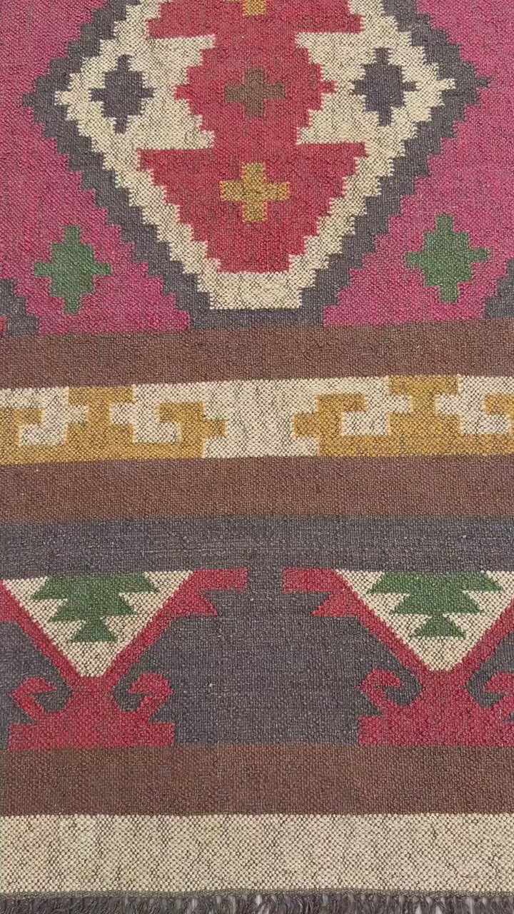2.5x12 ft Geometric Anatolian Kilim, Flat Weave Handwoven Runner