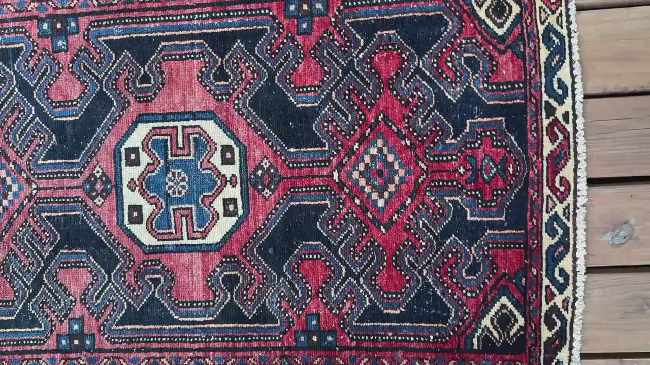2.10x10 ft Vintage 1940s Anatolian Runner Rug: Hand Knotted Wool Village Carpet, Geometric Tribal Design