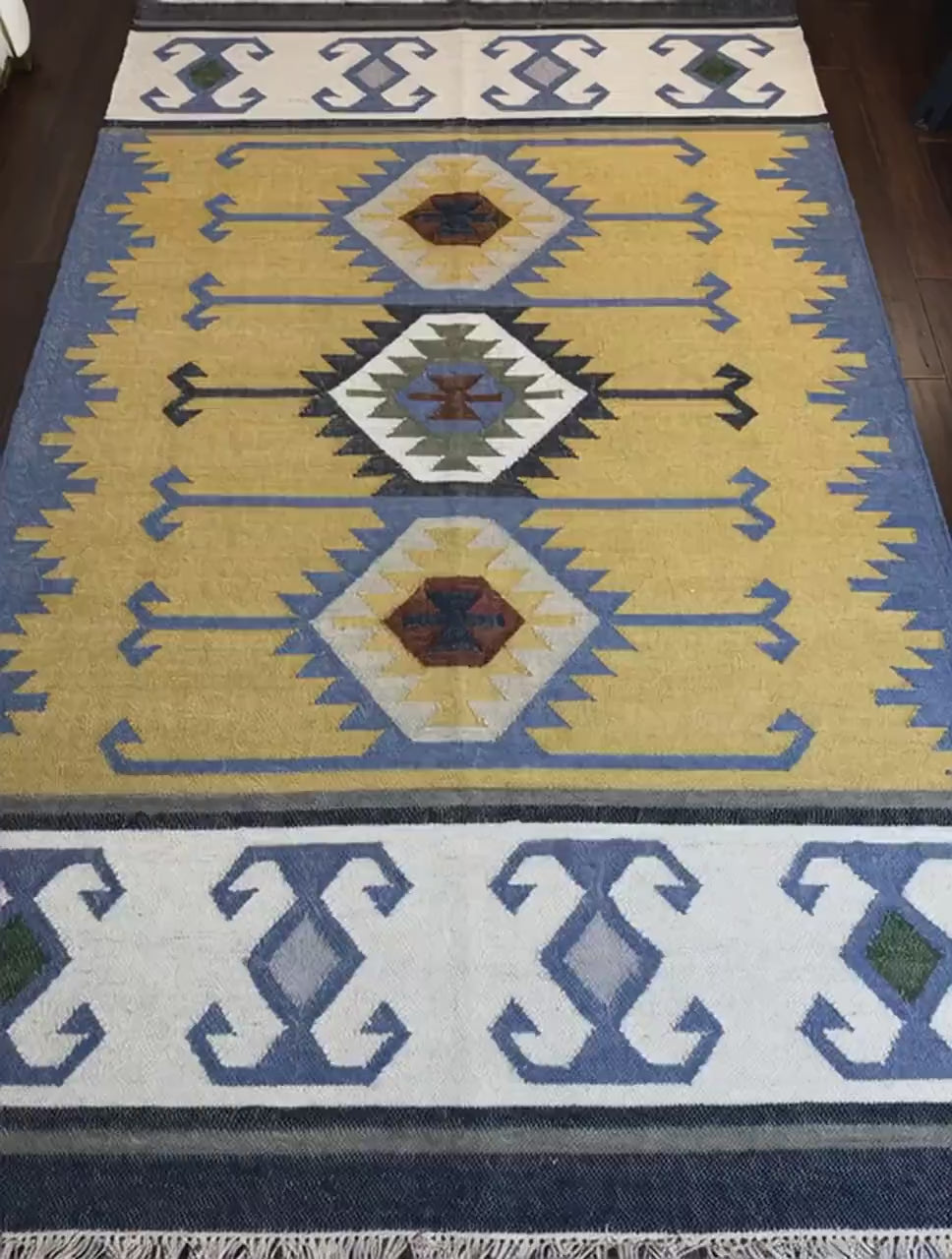 5x8 ft Handmade Kilim Rug: Scandinavian Geometric Wool Flatweave
