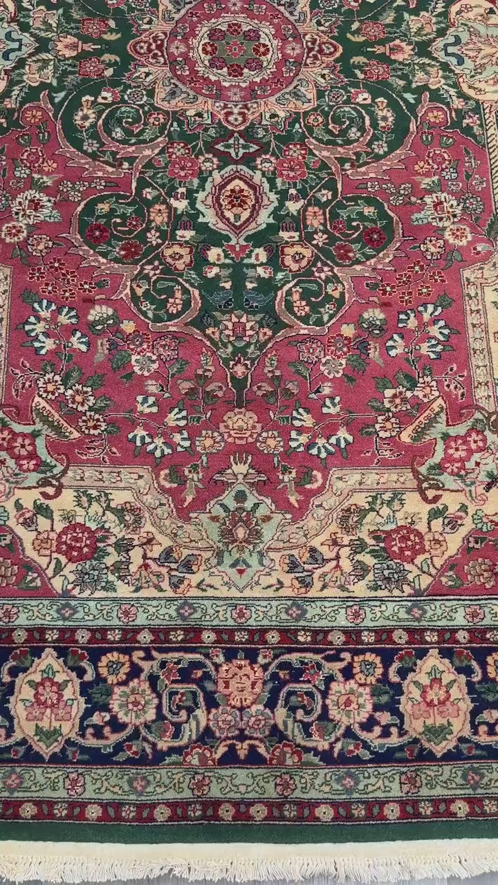 9x6 ft Vintage 1970s Tabriz Rug: Hand-Knotted Silk & Wool Oriental Carpet