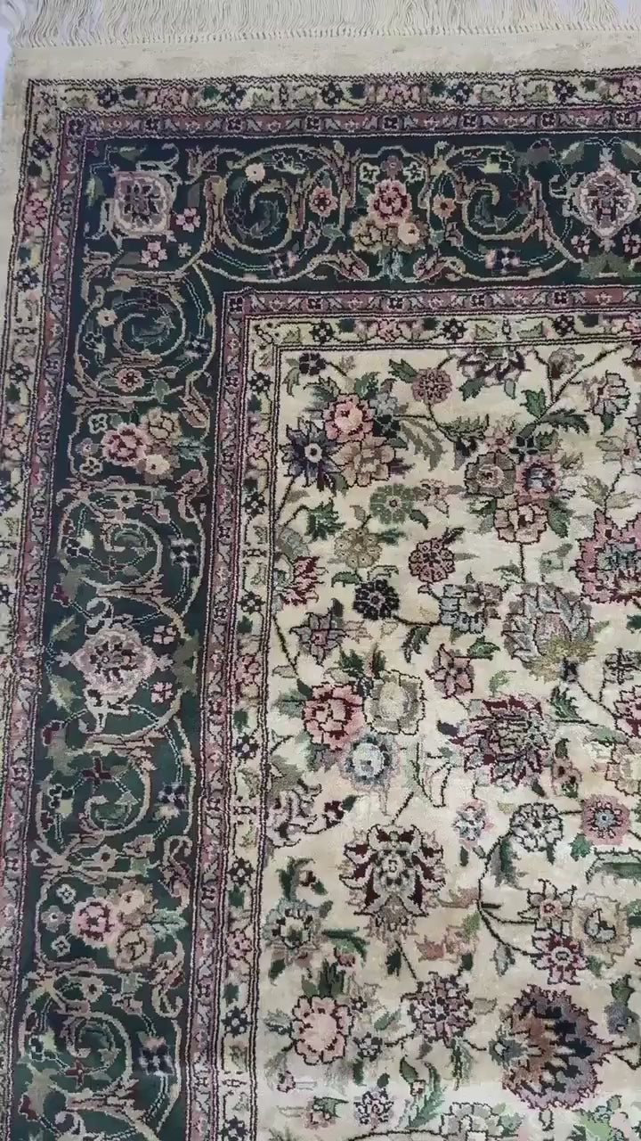 9x6 ft Vintage 1970s Tabriz Rug: Hand-Knotted Silk & Wool Oriental Carpet