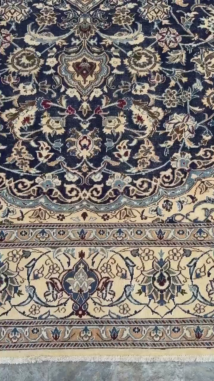 11x8 ft Vintage 1960s Naeen Wool Silk Touch Rug: Hand Knotted Oriental Carpet, Large Area Accent