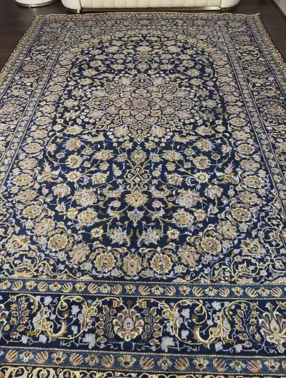 8x12 ft. Signed 1950s Nain Rug: Hand Knotted Wool Bohemian Royal Design